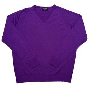 GLENBRAE Merino Spirol V-Neck Sweater Purple Wool Blend Made in UK Men's Large L